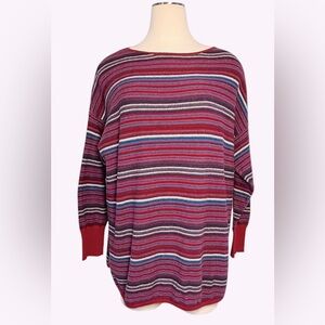 Chaps Ralph Lauren Deep Reds Long Sleeve Striped Shirt Top Size XXL